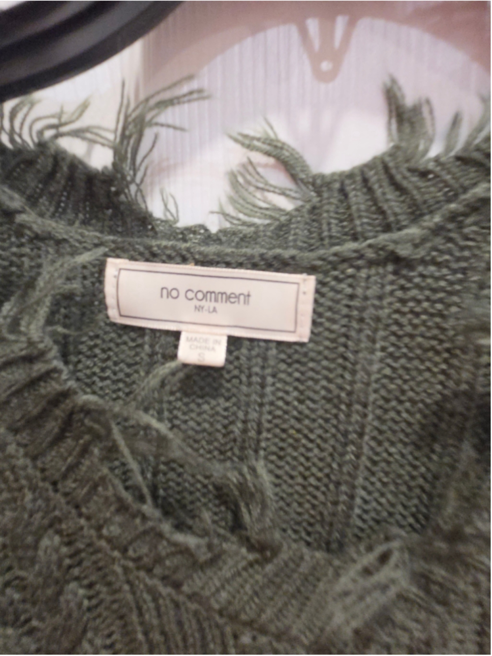 Women's No Comment Distressed Cable Knit Sweater Green Size S
